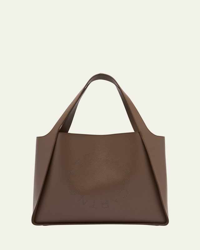 Embossed Vegan Leather Studded Logo Tote Bag